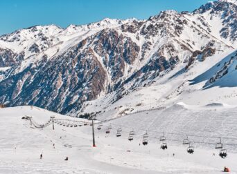 Chairlift, Shymbulak ski resort, Almaty, Kazakhstan.