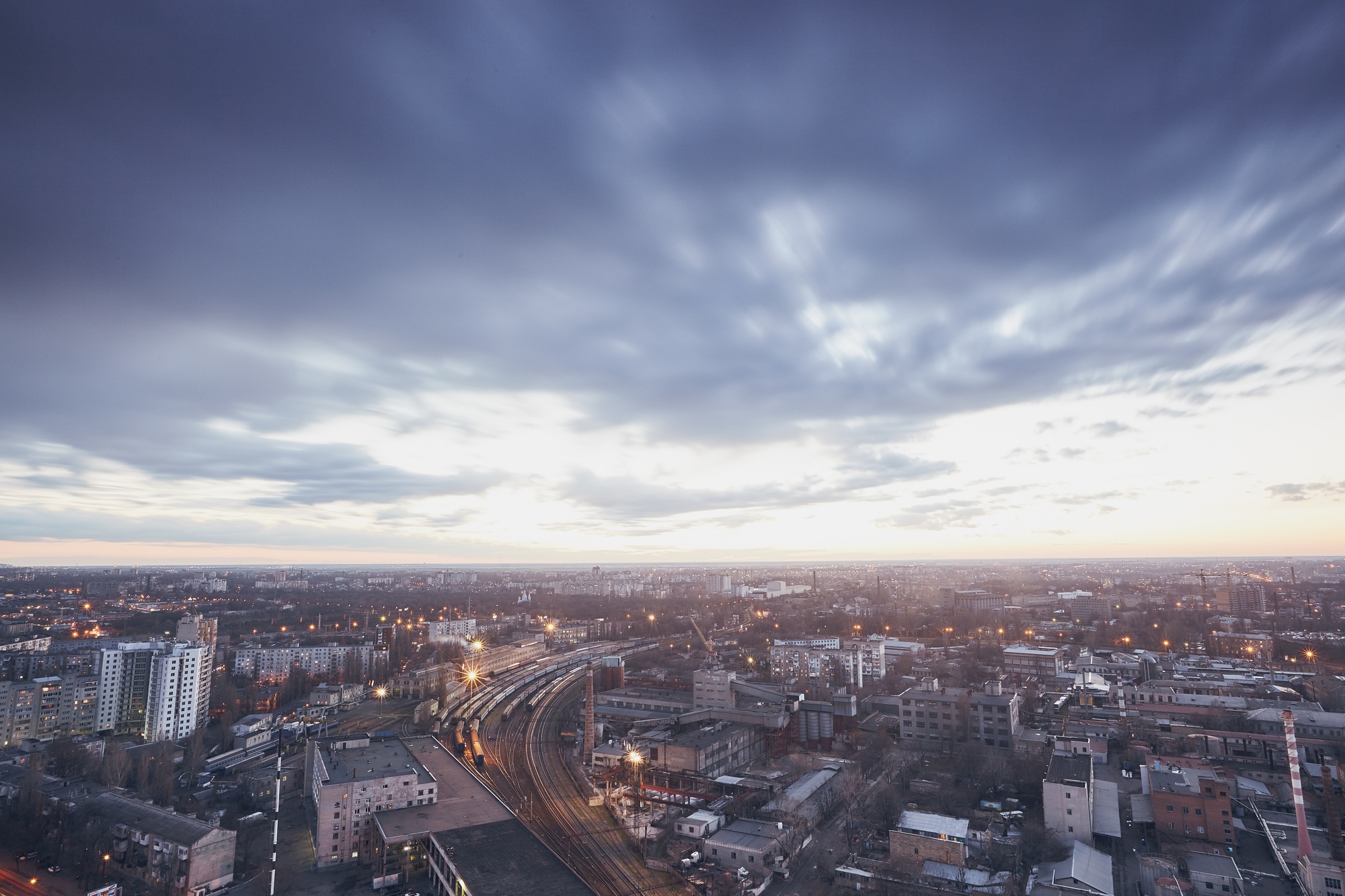 Cityscape at dusk, Odessa, Odessa Oblast, Ukraine, Europe