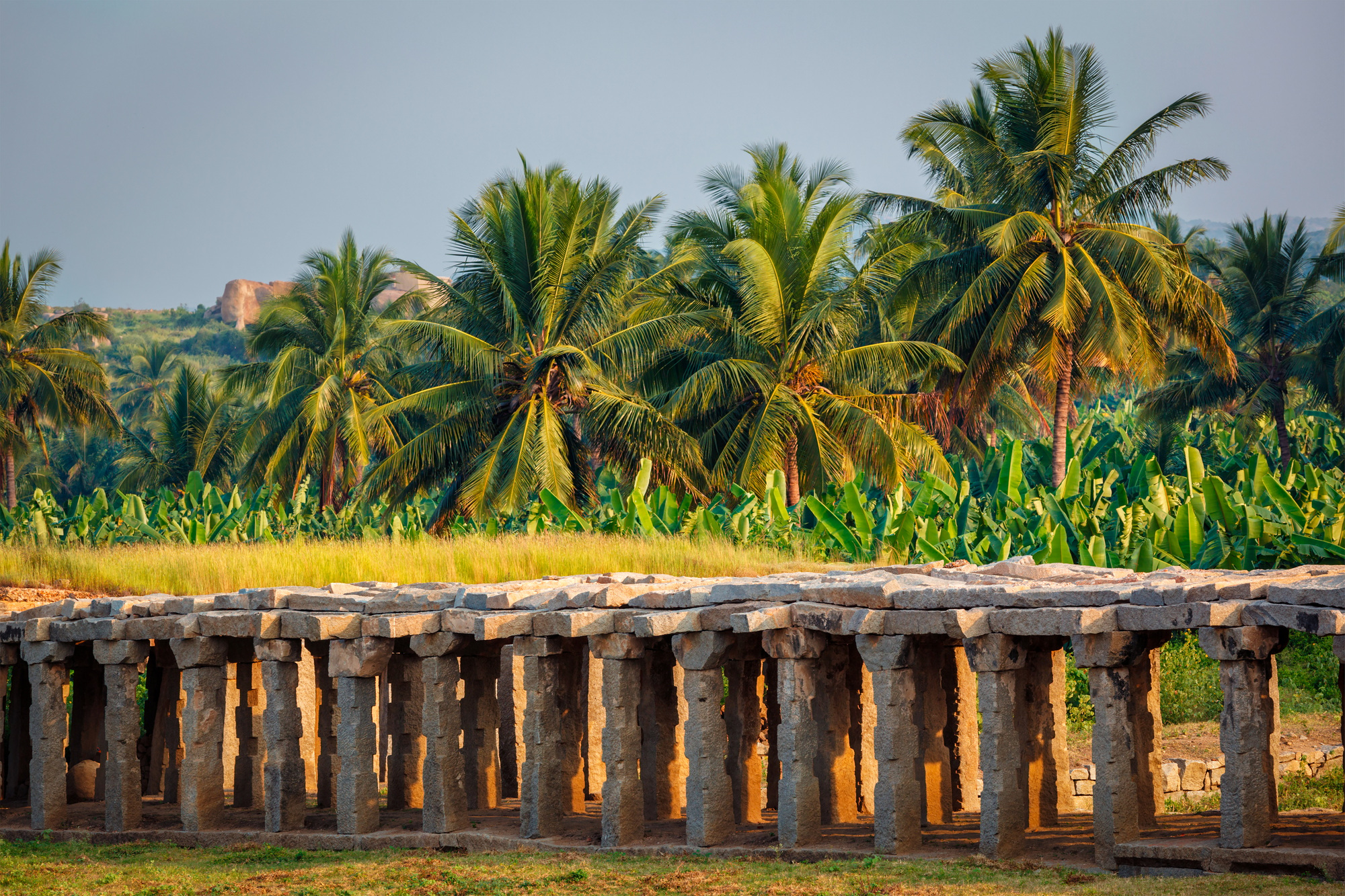 Ruins in Hampi on sunset