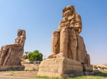 Two Egyptian sculpture in the city of Luxor along the Nile. Egypt