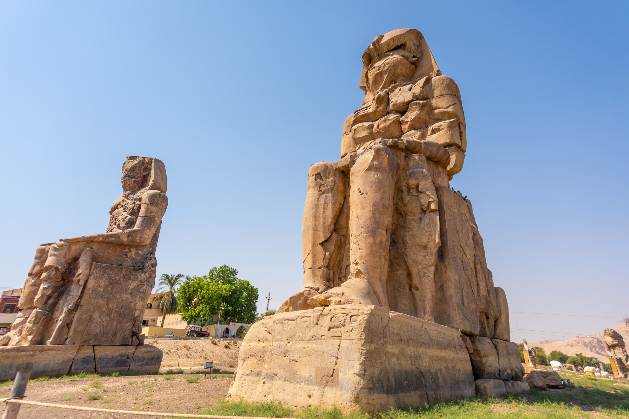 Two Egyptian sculpture in the city of Luxor along the Nile. Egypt